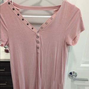 light pink button up tee with open back